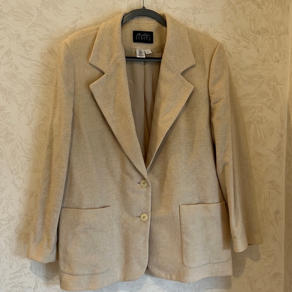 VINTAGE Boutique Europa Cream Wool Blend Buttoned Blazer Jacket Size L
